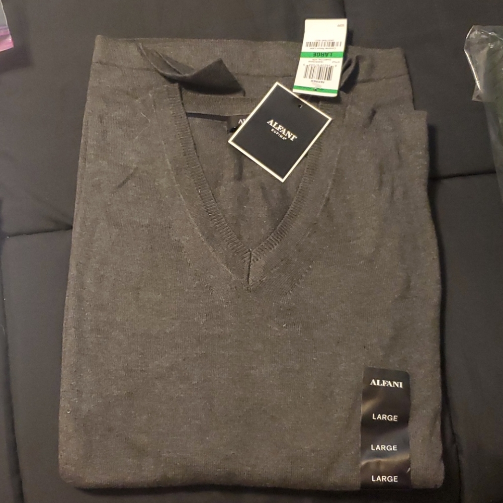 Men's L Alfani Gray V neck Sweater